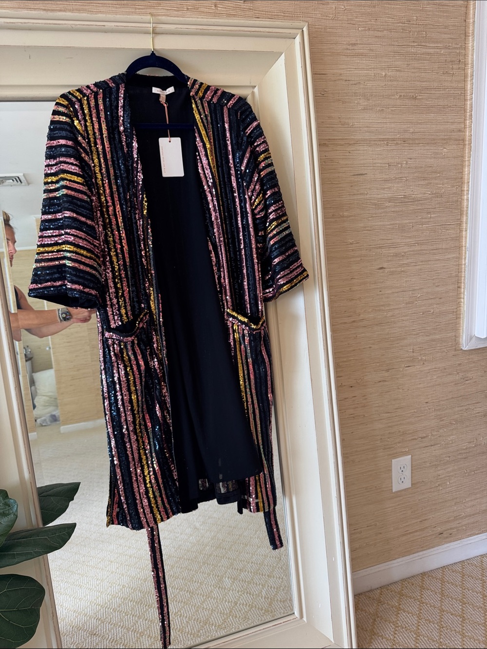 Sequin Striped Open Front Duster - Multicolor